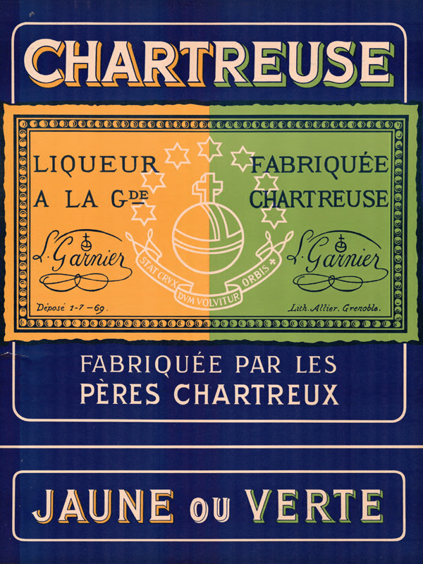 Image of Chartreuse Jaune, Pères Chartreux, Fourvoirie, 1869-78 (glass  bottle with label)